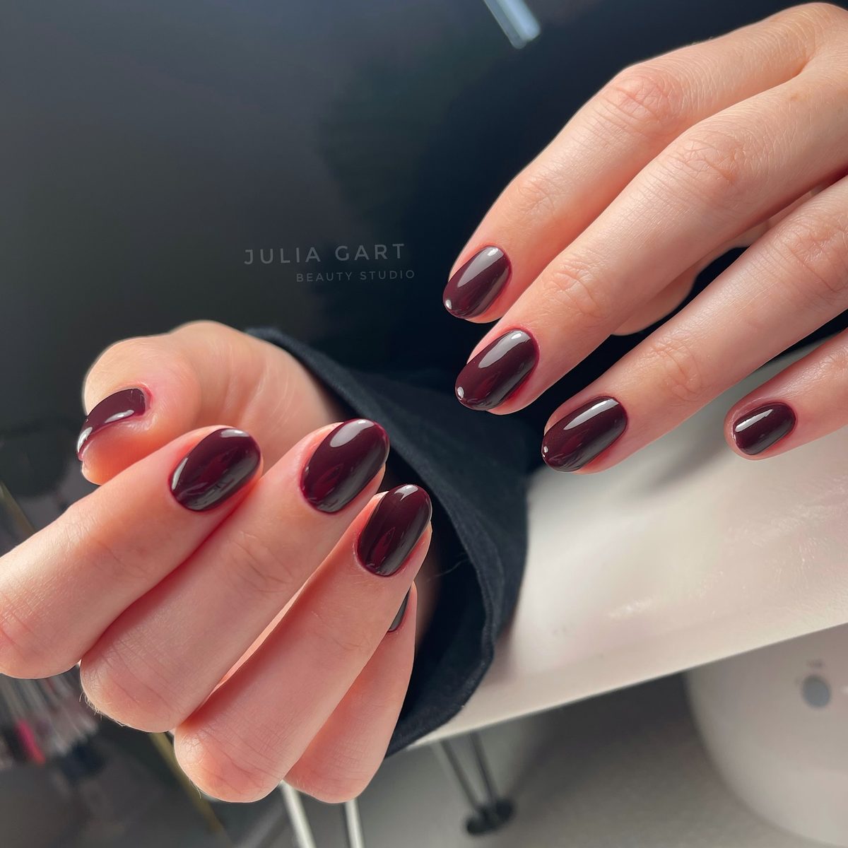 Deep cherry glossy manicure by Julia Gart Nails Studio